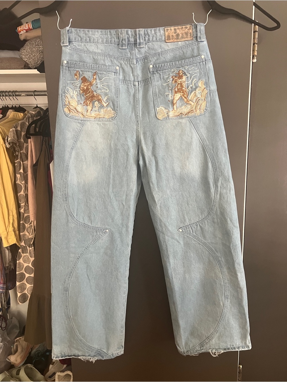 Vescaries Western Embroidered Carpenter Skate Jeans Light Wash Size 34x31.5